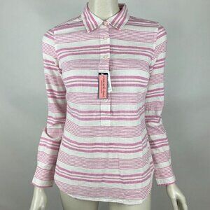 Vineyard Vines Bungalow Stripe Popover Shirt Women 0 NWT Long Sleeve LinenCotton